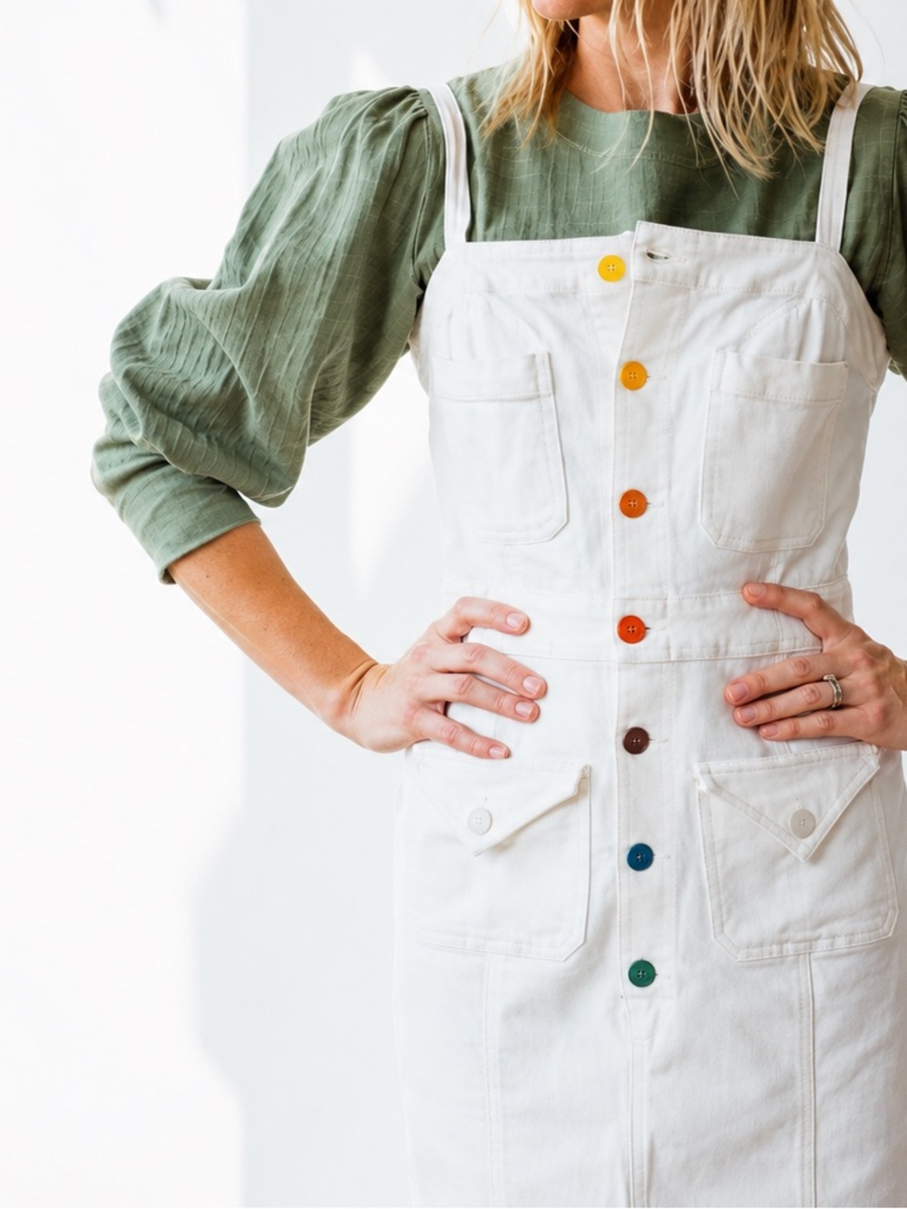 MOTHER To The Point Button Front Denim Dress In Taste The Rainbow Size S - Picture 3 of 14
